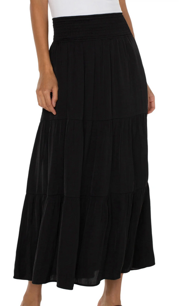 Liverpool Tiered Woven Maxi Skirt Black