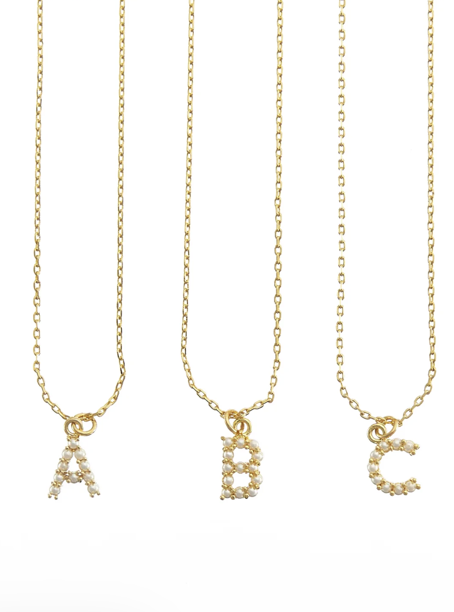 Brenda Grands Dainty Love Pearl Initial Necklace