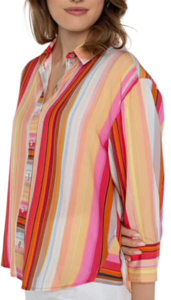 Liverpool Cropped Button Front Shirt - Berry Rainbow