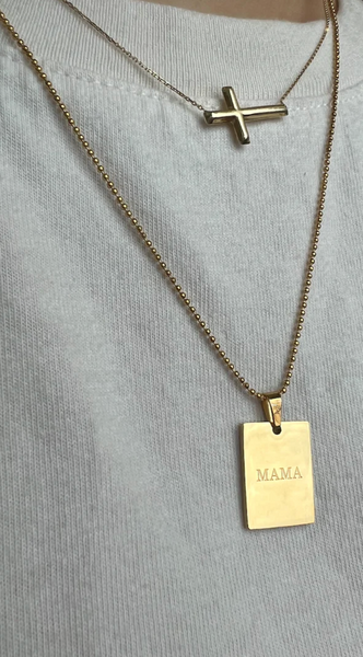 Mama Gold Tag Necklace