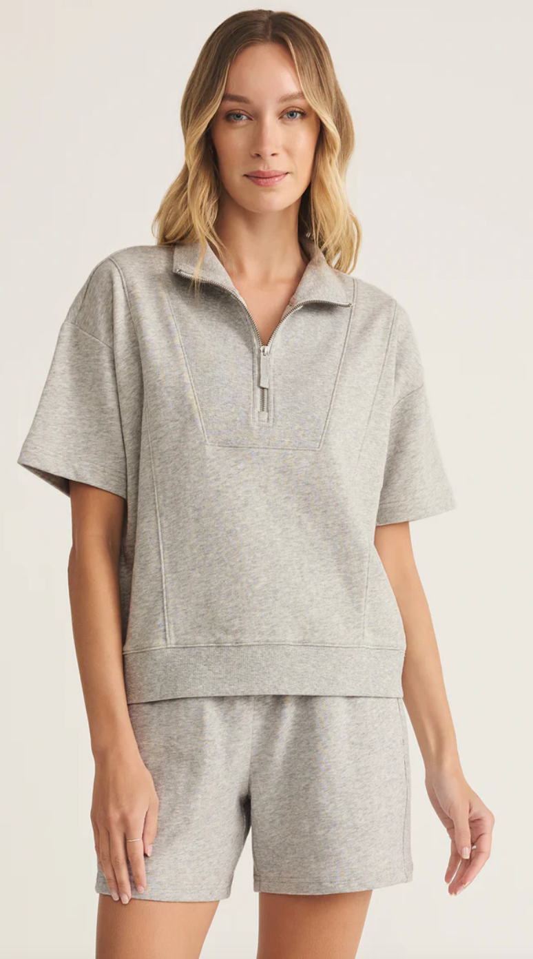 Z Supply Club Polo Sweatshirt Heather Grey