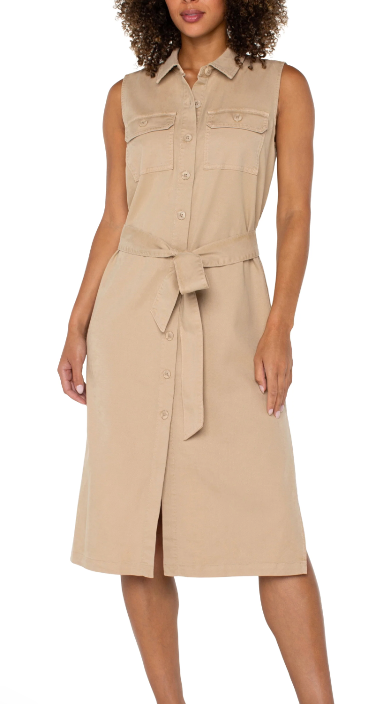 Liverpool Sleeveless Dress w/ Slits Cappuccino