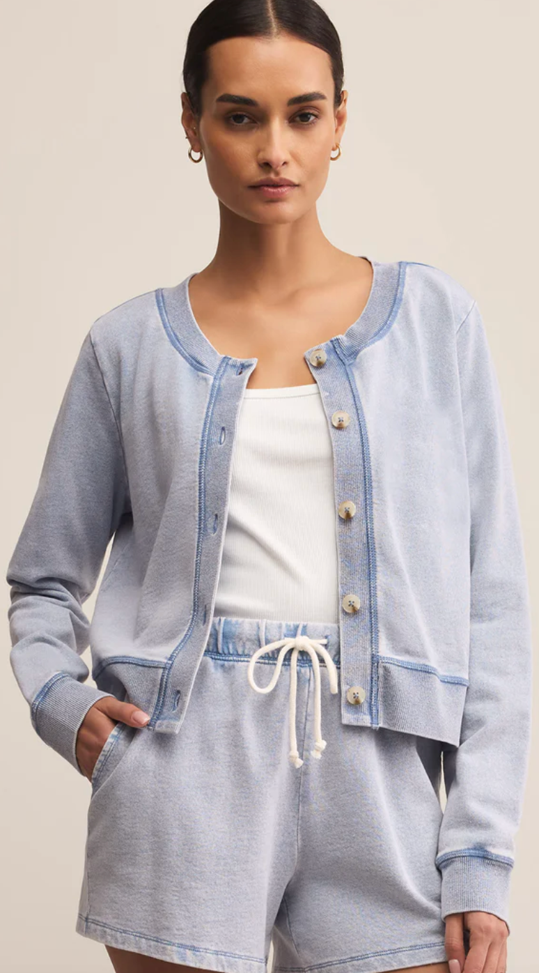 Z Supply Daily Knit Denim Cardigan Washed Indigo