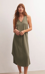 Reverie Slub Midi Dress - Evergreen