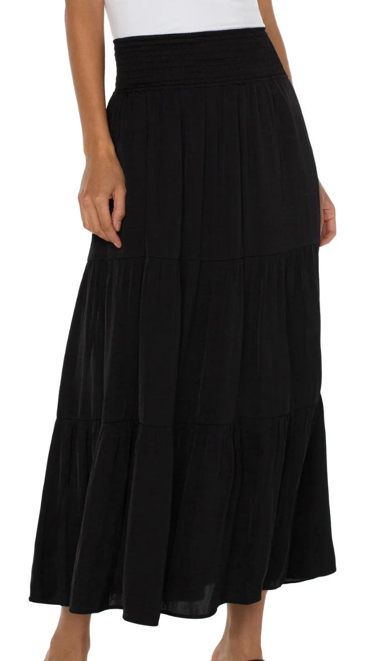 Tiered Woven Maxi Skirt Black