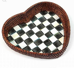 Mackenzie-Childs Courtly Check Rattan Heart Tray