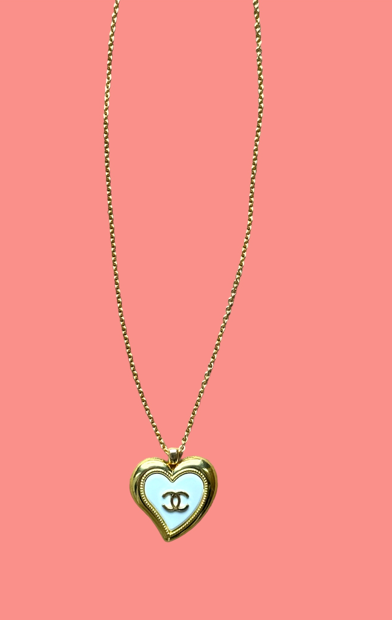 Vintage Chanel Heart Necklace - White