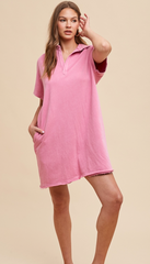 Mineral Washed French Terry Dress - Pink
