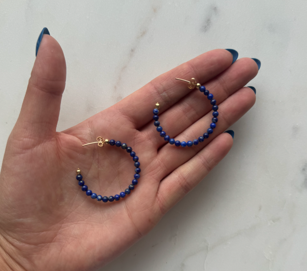 Blue Beaded Hoops 3mm