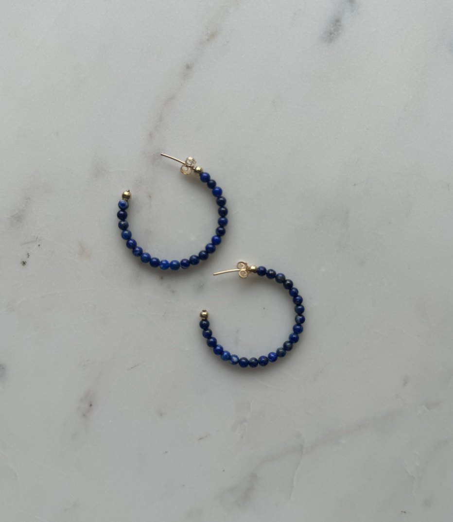 Blue Beaded Hoops 3mm