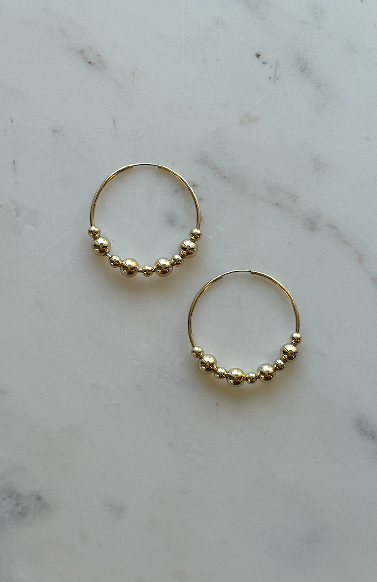 Beaded Hoop Gold 1.25"