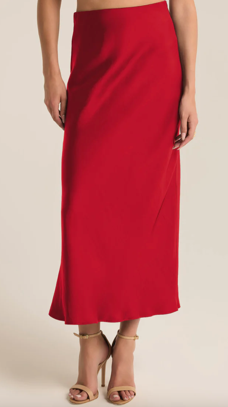 Z Supply Europa Poly Sheen Skirt Red