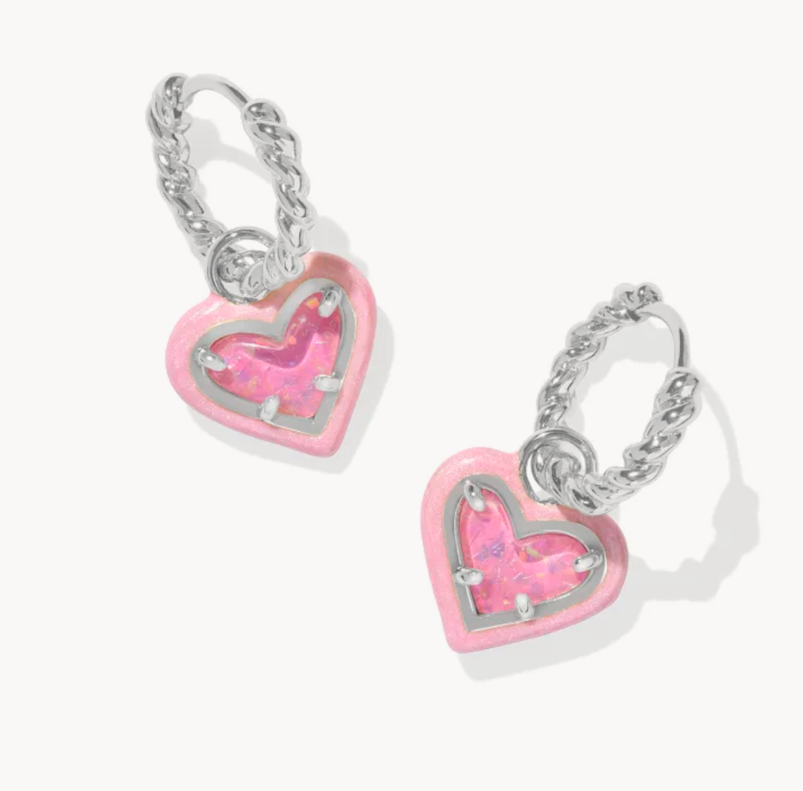 Kendra Scott Ari Heart Frame Pink Huggie - Rhod