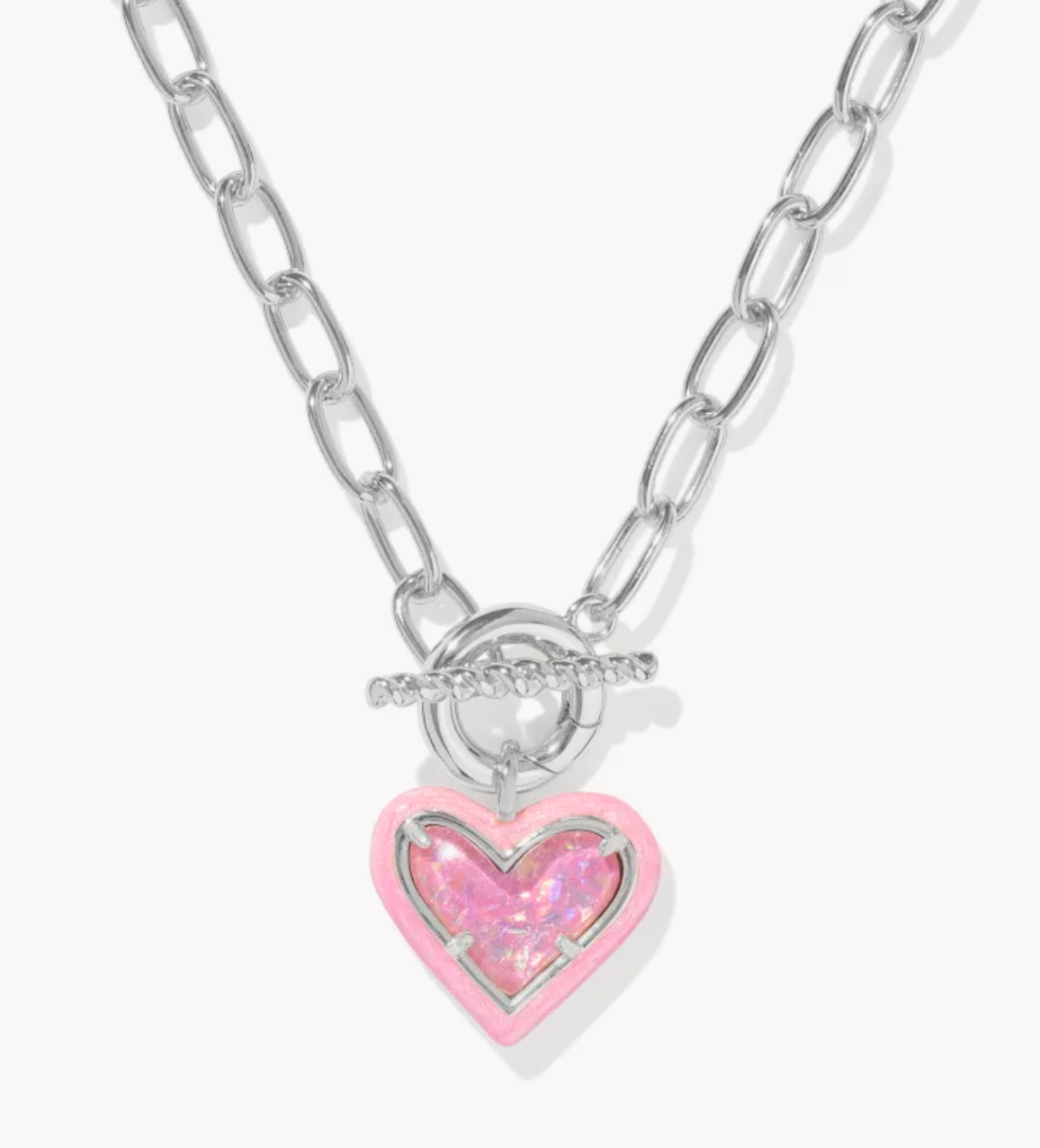 Kendra Scott Ari Heart Enamel Frame Necklace Rhod/Pink