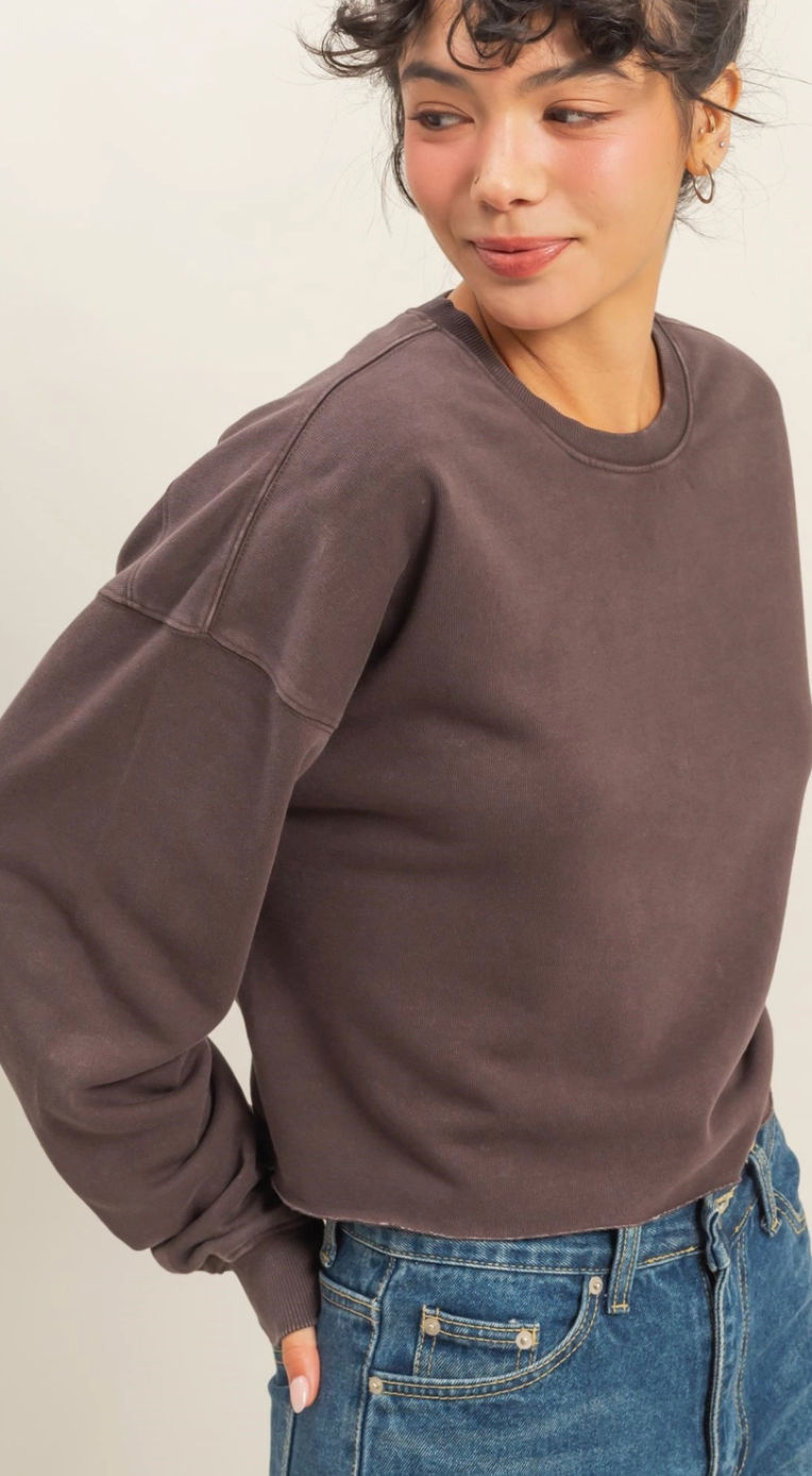Crewneck Sweatshirt w/ Oversized Sleeves Dark Brown