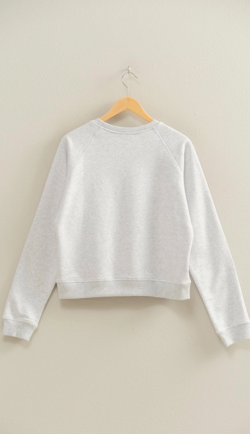 Cropped Long Sleeve Crew Neck Grey