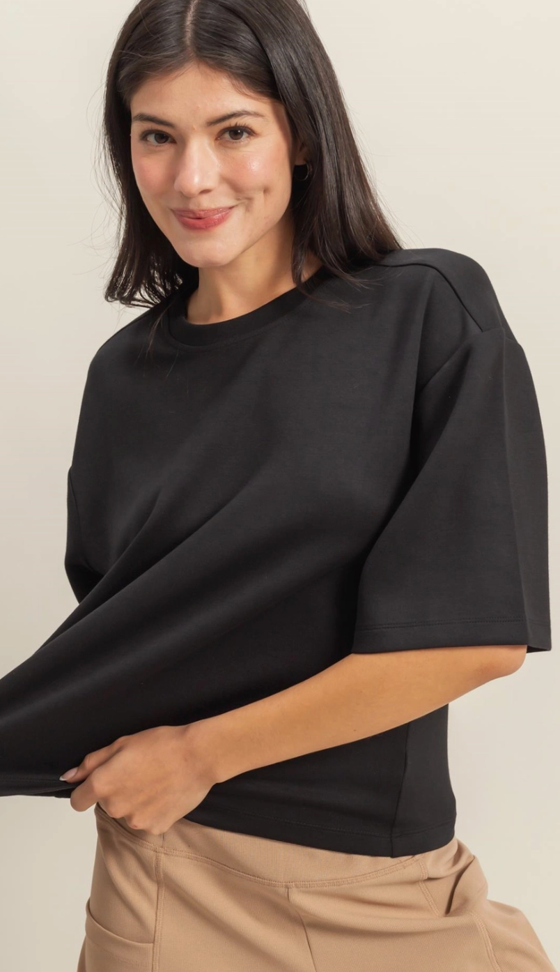Scuba Drop Shoulder Top Black