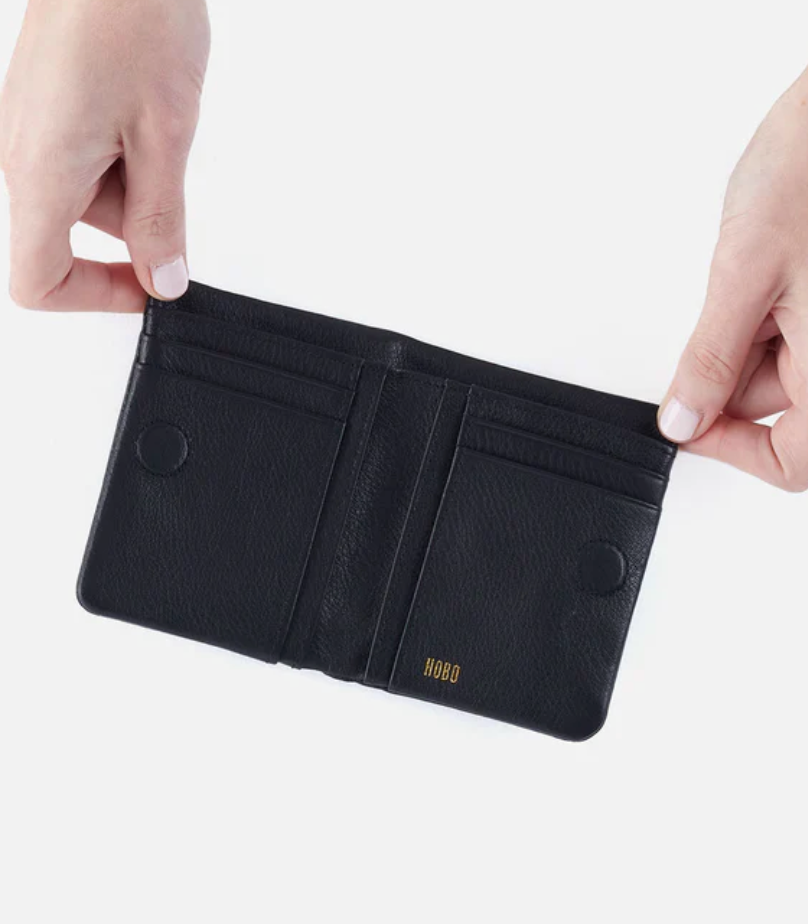 HOBO Lumen Mini Wallet - Black Pebbled Leather