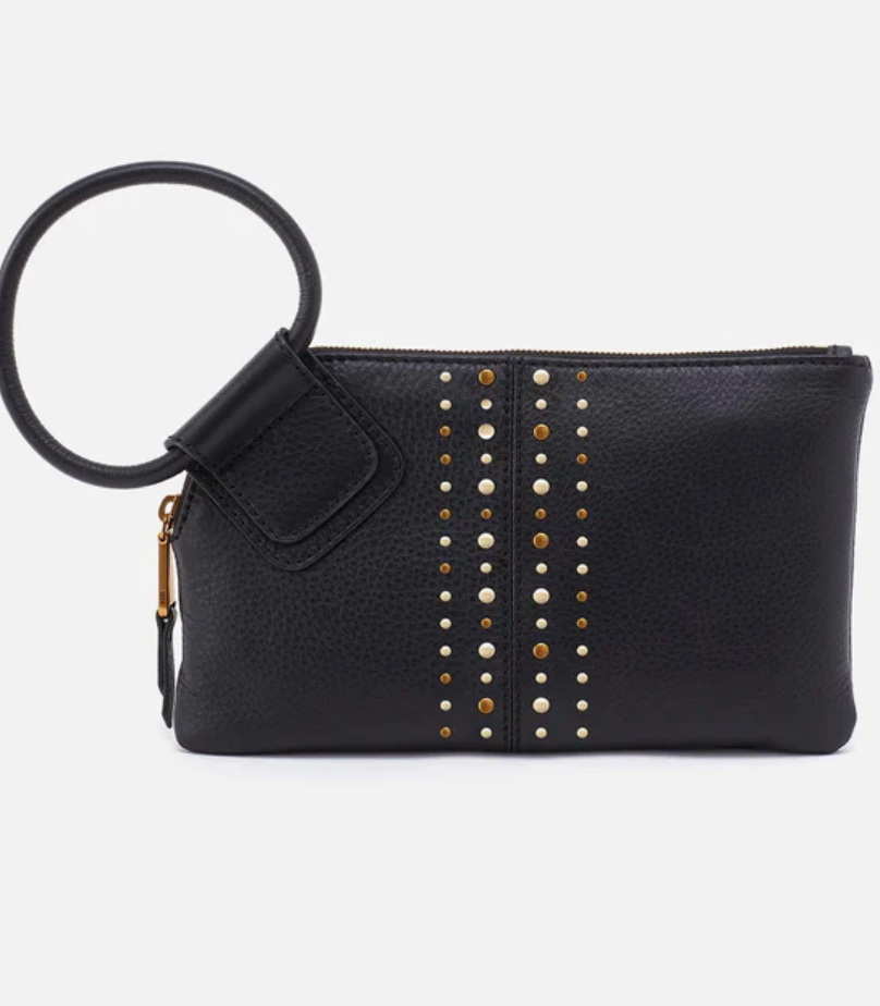 HOBO Sable Wristlet - Studded Black Pebbled Leather
