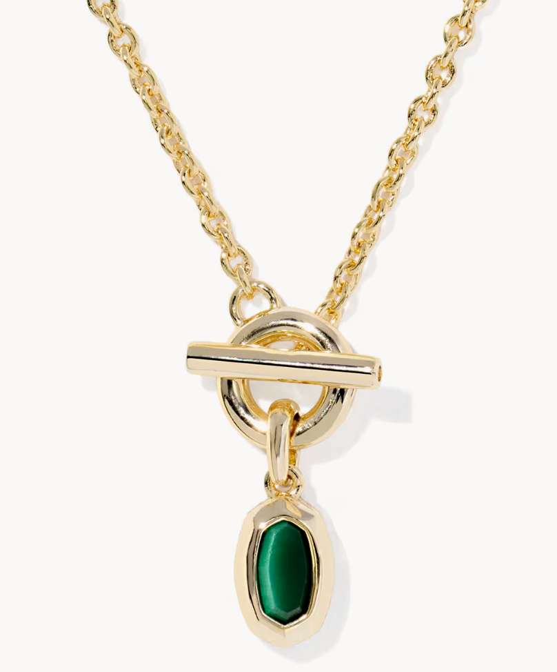 Kendra Scott Mini Elisa Toggle Necklace - Green Tiger's Eye