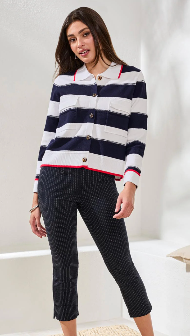 Tribal Fashion - Long Sleeve Striped Cardigan / Navy