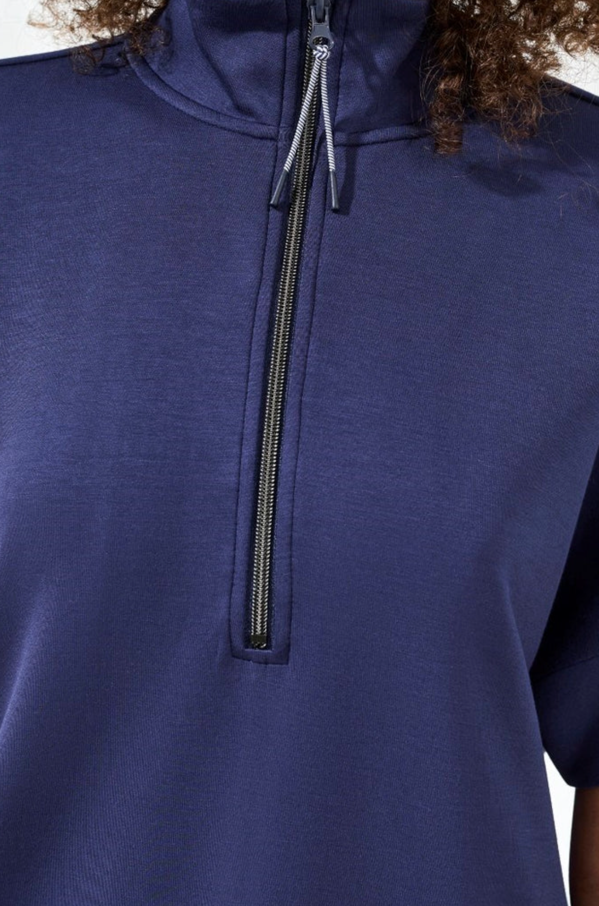 Tribal - Techno Lux Mock Neck Zip Top - Jet Blue