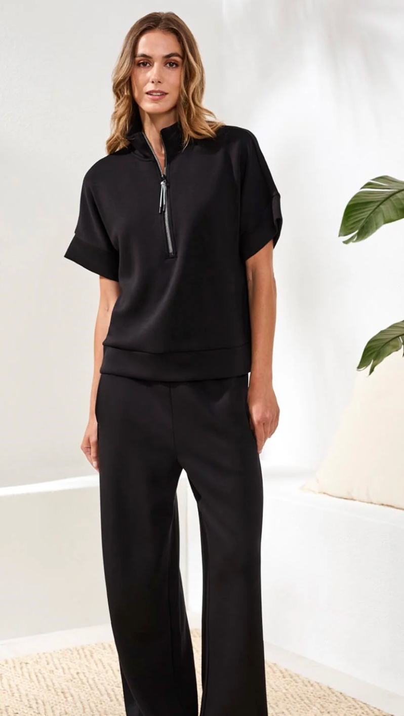 Tribal - Techno Lux Mock Neck Zip Top - Black
