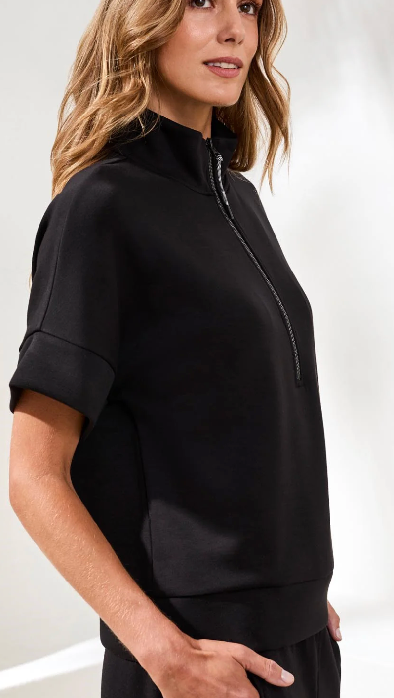 Tribal - Techno Lux Mock Neck Zip Top - Black