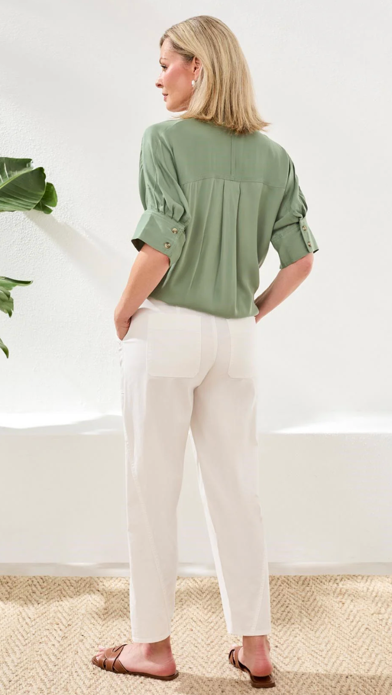 Tribal Soft Satin Drop Shoulder Blouse - Moss