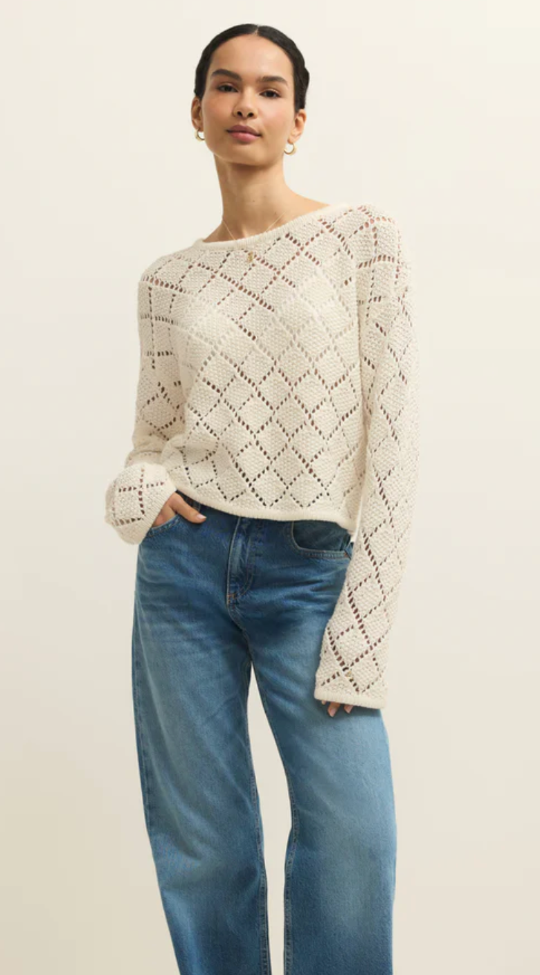 Z Supply Hullen Crochet Sweater Cloud