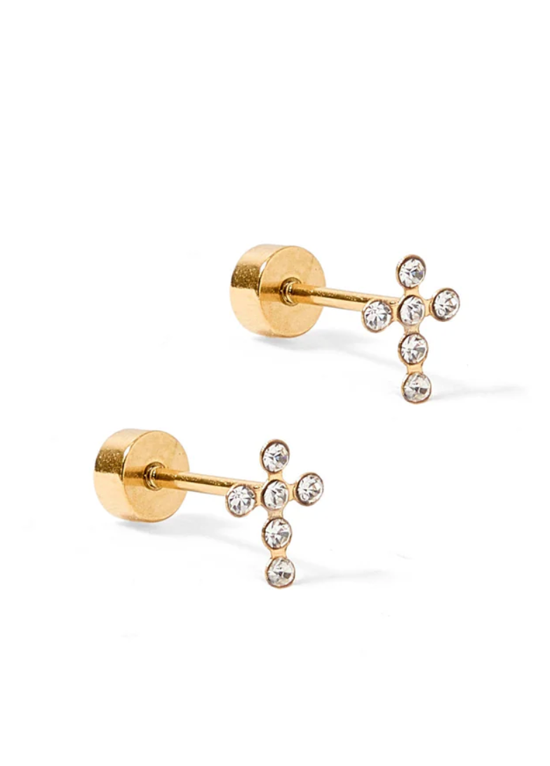 Linny Co Screwback Stud - Clara Cross Gold Sparkle
