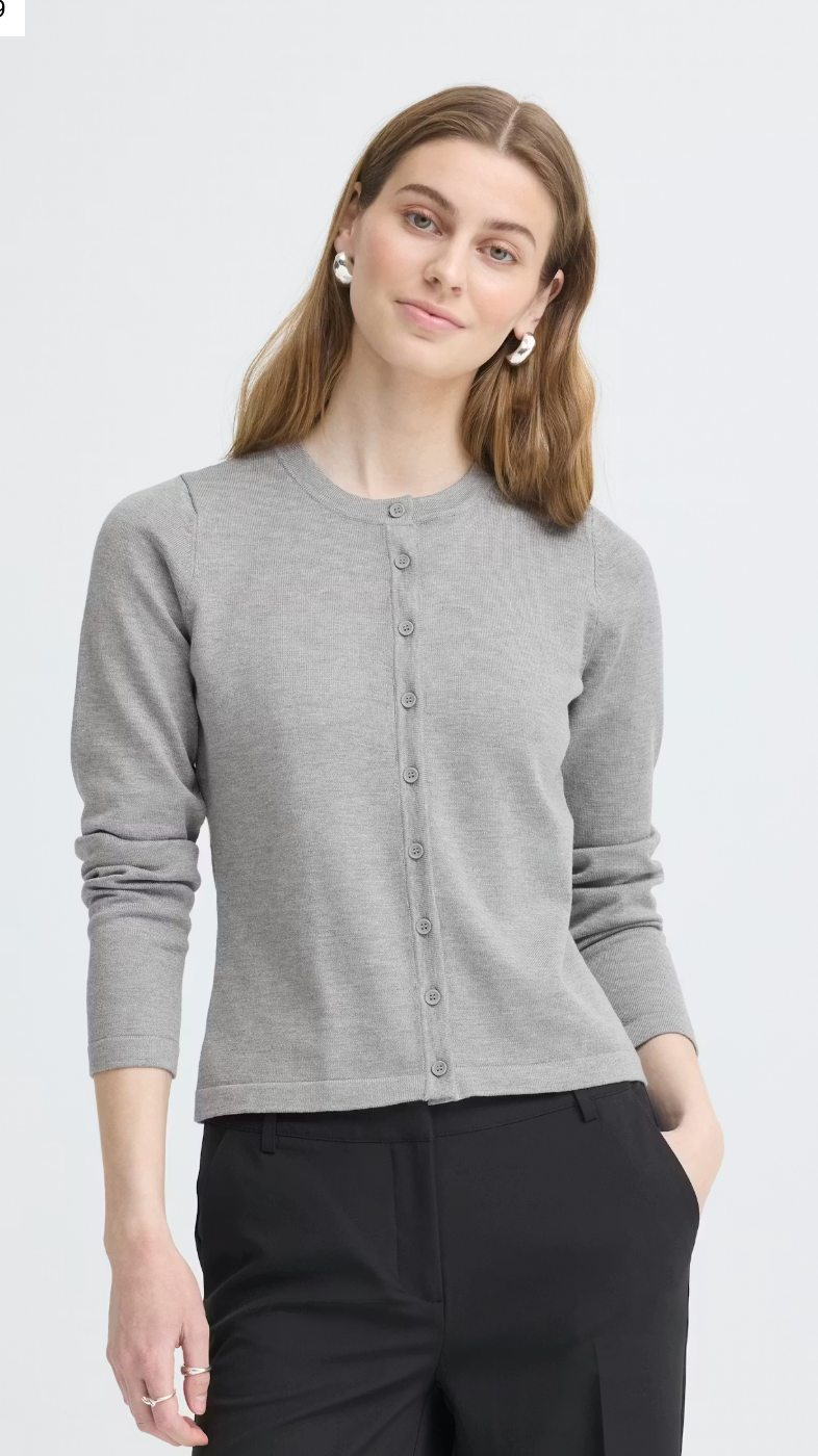 ICHI O-Neck Cardigan - Light Grey