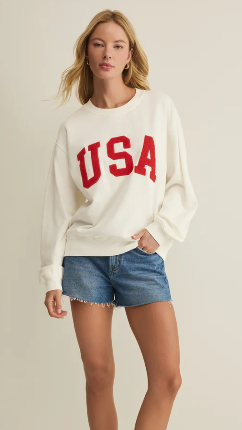 Z Supply USA Boyfriend Sweatshirt - Sea Salt