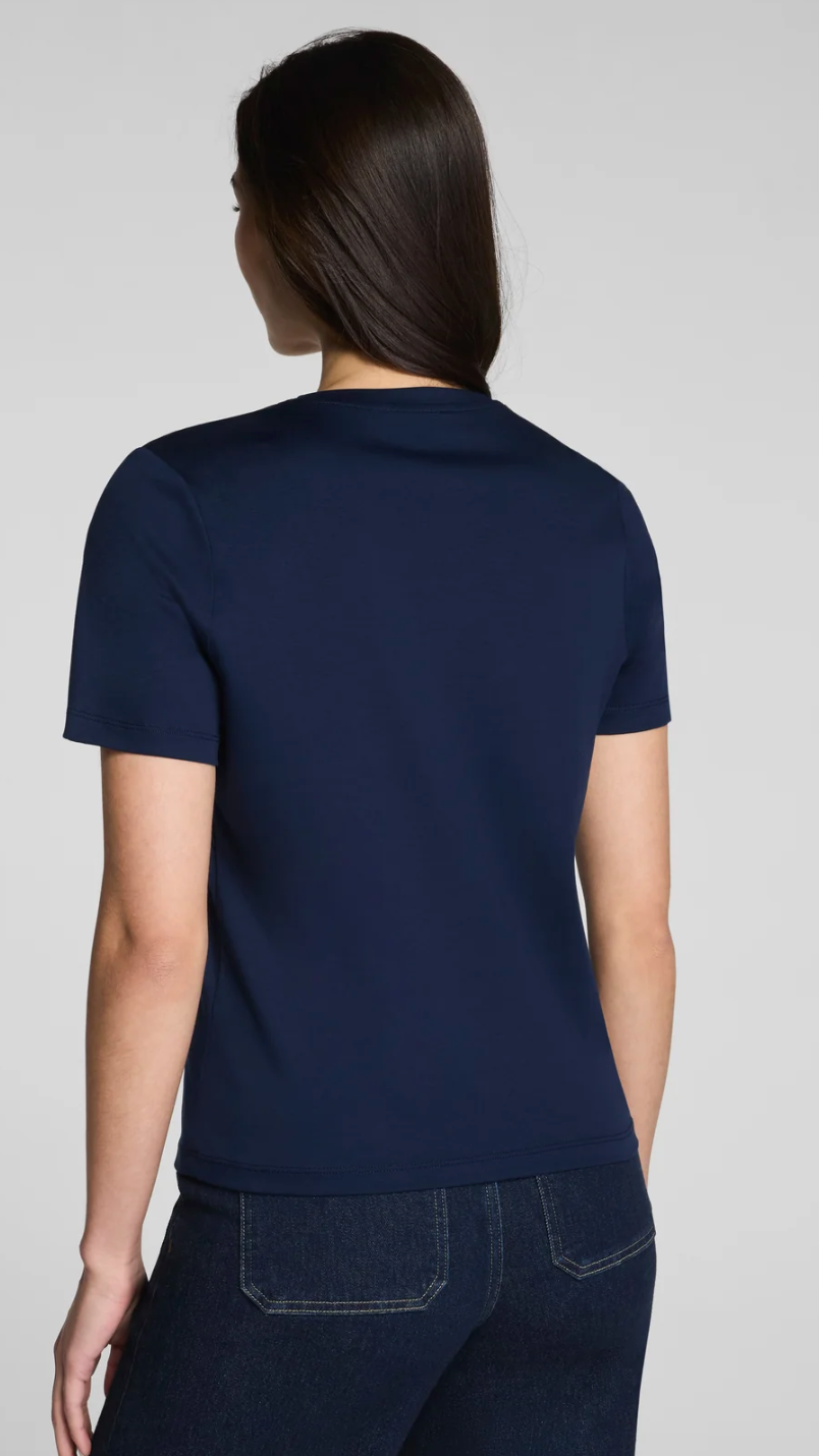 Spanx Lightweight Cotton Crewneck Tee - Navy