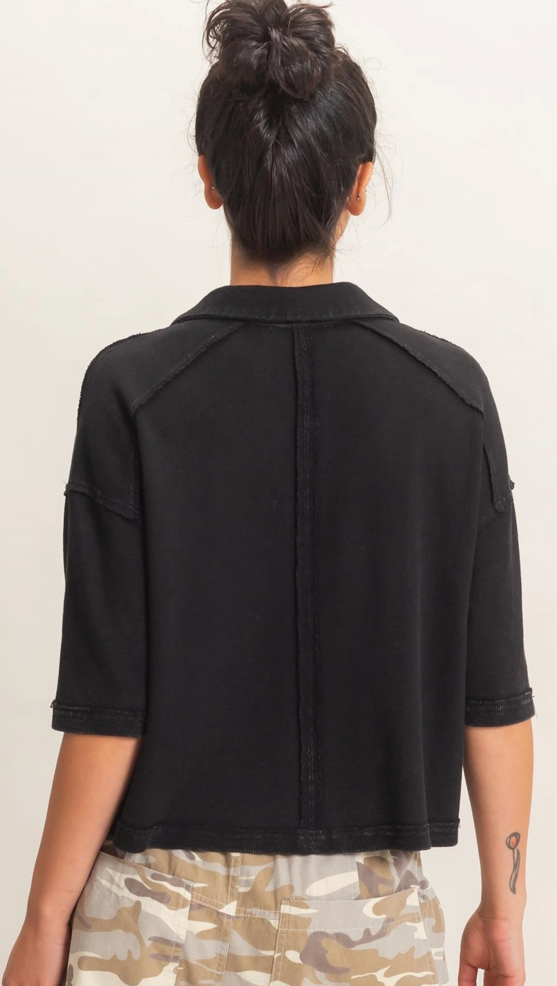 V-Neck Collar Tee - Black