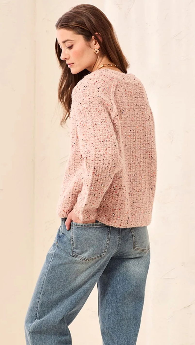 Tribal - Sequined Button Cardigan Macaron