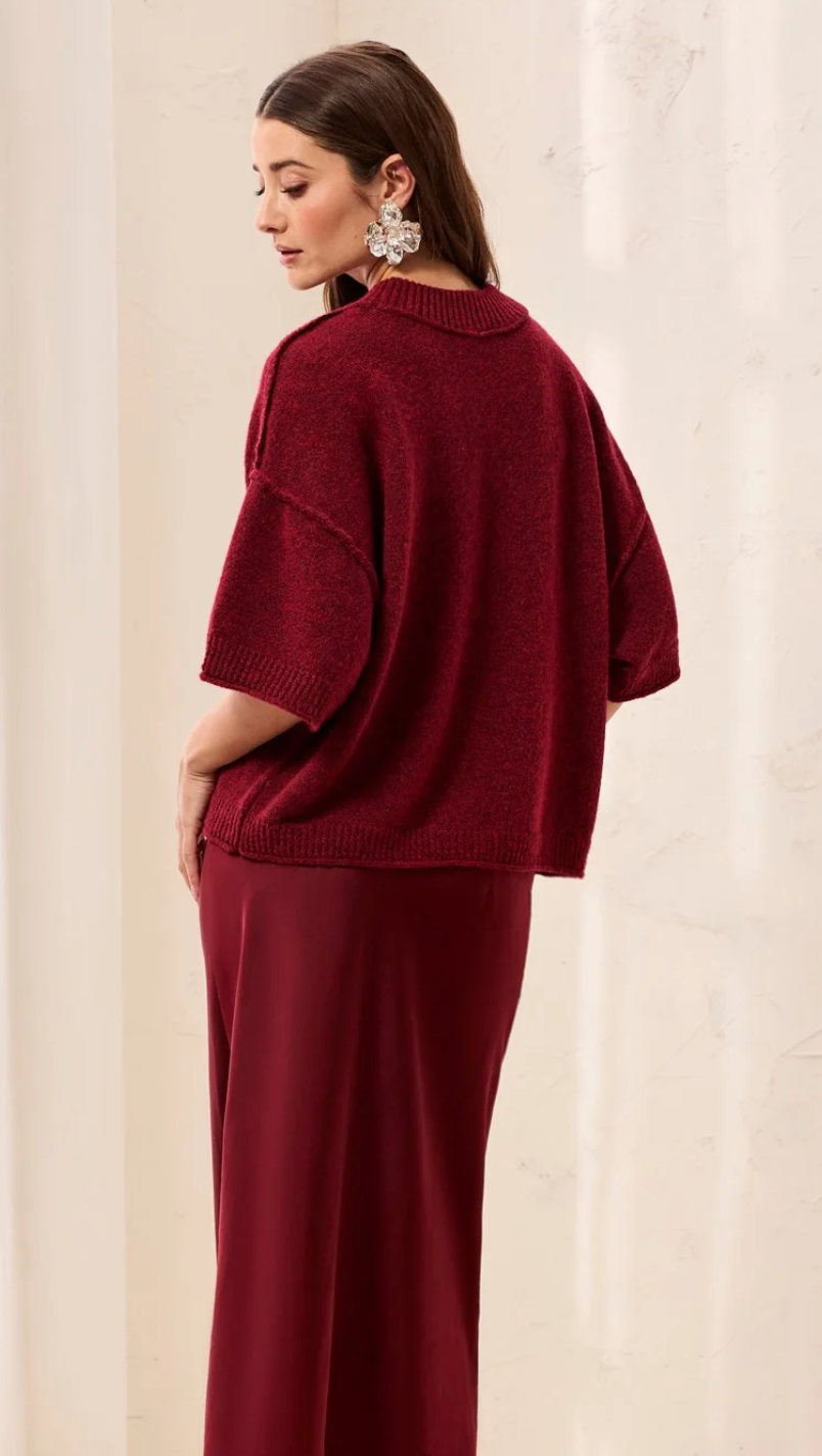 Tribal - Short Sleeve Crew Sweater Pinot