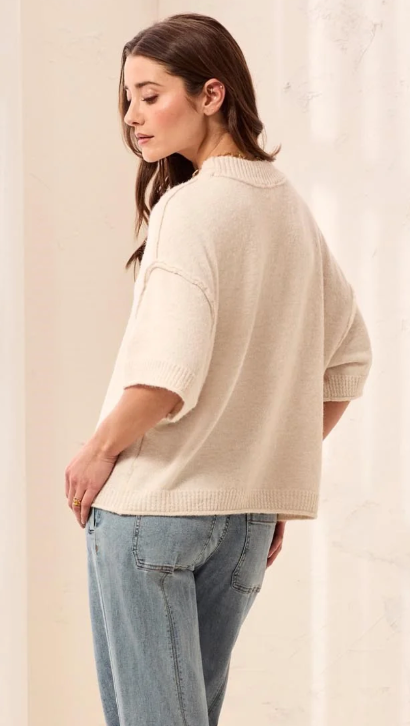 Tribal - Short Sleeve Crew Sweater Cream