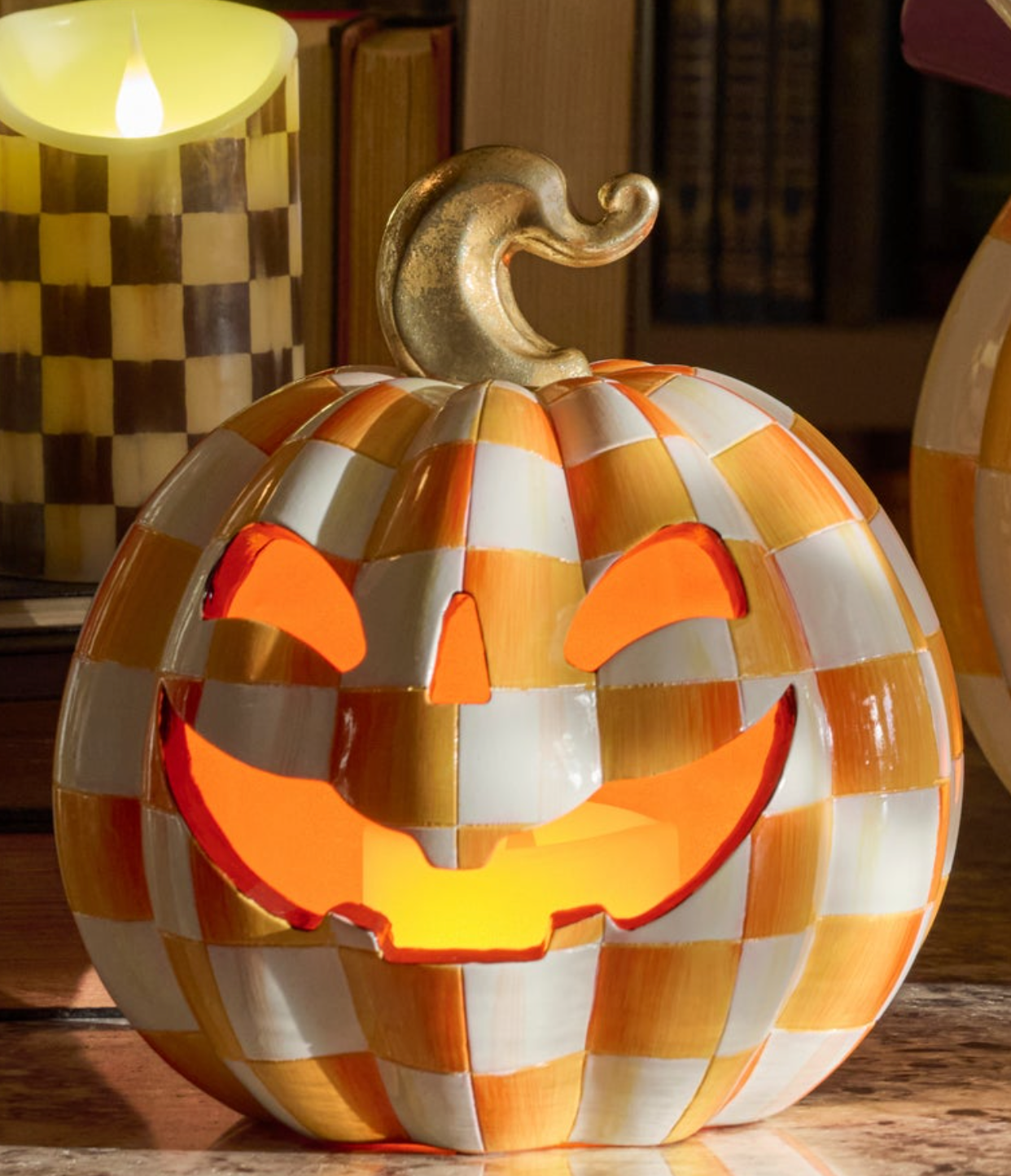 MacKenzie-Childs Orange Check Small Illuminated Jack O'Lantern