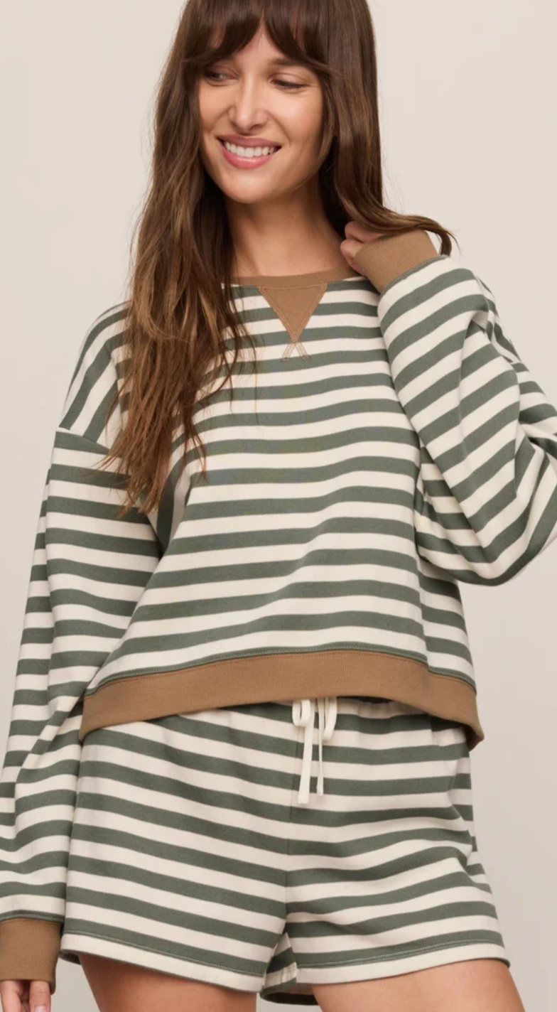 Z Supply Low Key Stripe Sweatshirt Monstera