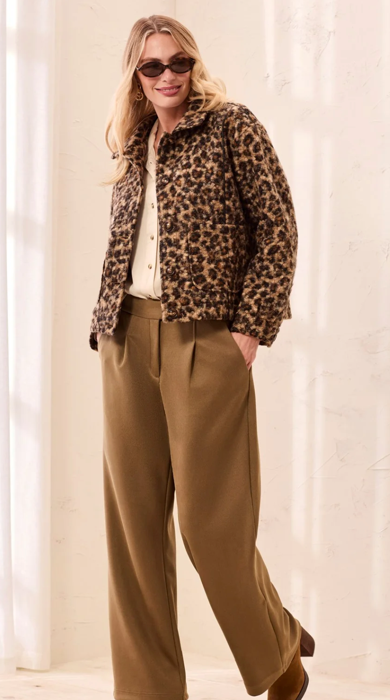 Tribal Boucle Button Jacket - Leopard Hickory