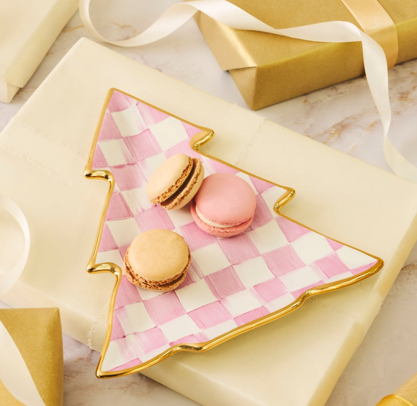 MacKenzie-Childs Bubblegum Check Tree Dish