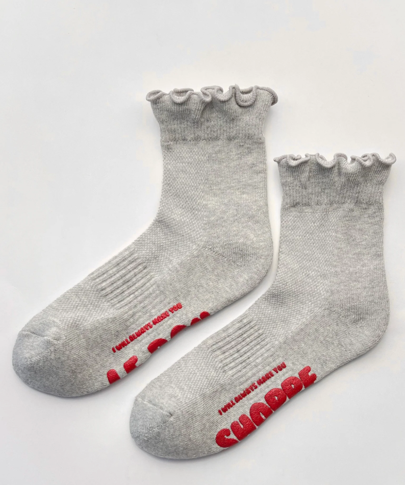 Le Bon Shoppe - Ruffled Hugger Crew Socks Grey/Red