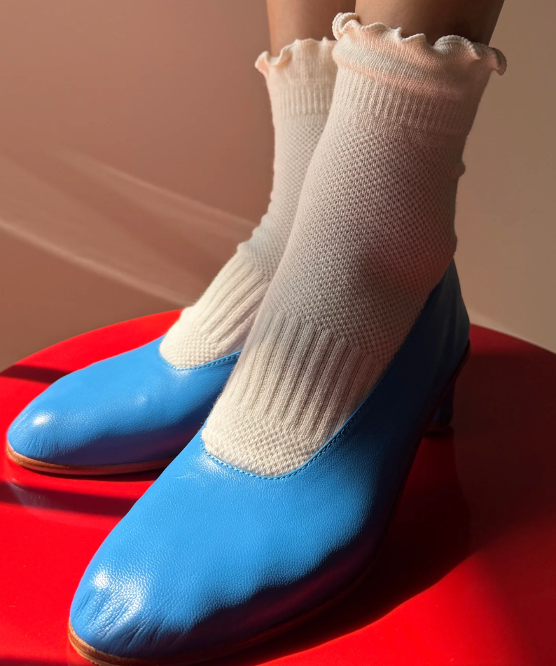 Le Bon Shoppe - Ruffled Hugger Crew Socks Vanilla/Red
