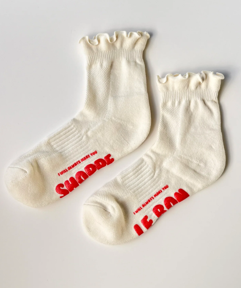 Le Bon Shoppe - Ruffled Hugger Crew Socks Vanilla/Red