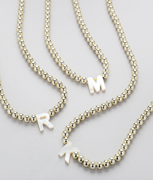 Bead Initial Necklace - Gold